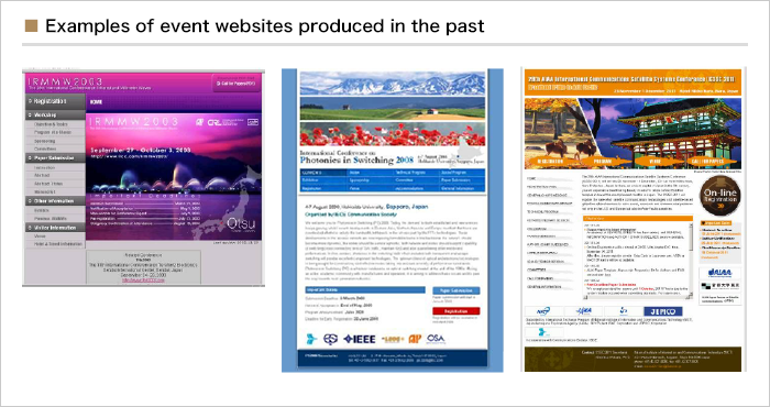 Examples of event websites produced in the past